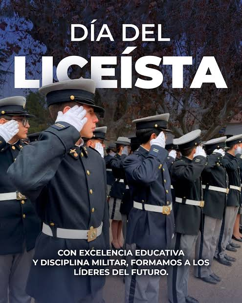 Afiche del Día del Liceísta, con cadetes realizando el saludo militar y el lema: Con excelencia educativa y disciplina militar, formamos a los líderes del futuro.